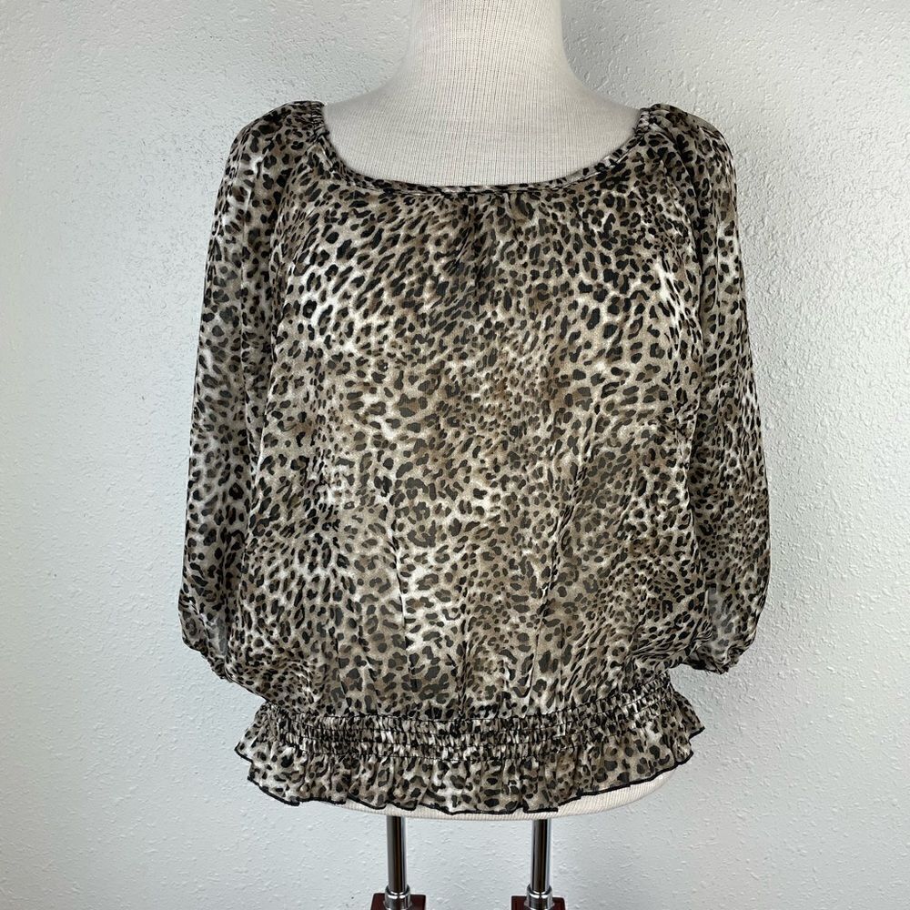 Bar & Chic Leopard Print Blouse Top Size S EUC